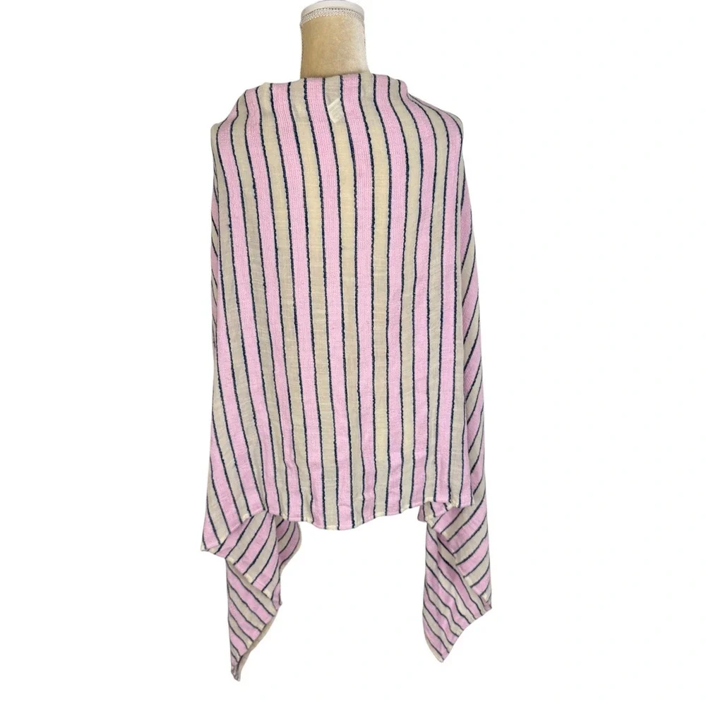 J.Crew Pink Striped Tassel Cotton Blend Cape‎ Wrap Scarf Swim Coverup One Size